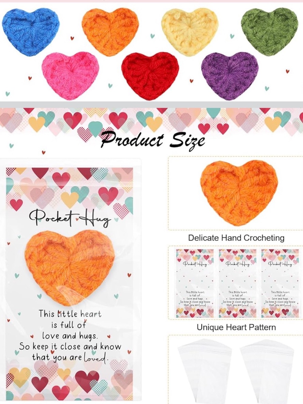 Set of 7 - Crochet Pocket Hearts | Pocket Hugs Rainbow Colors Love Tokens Gifts